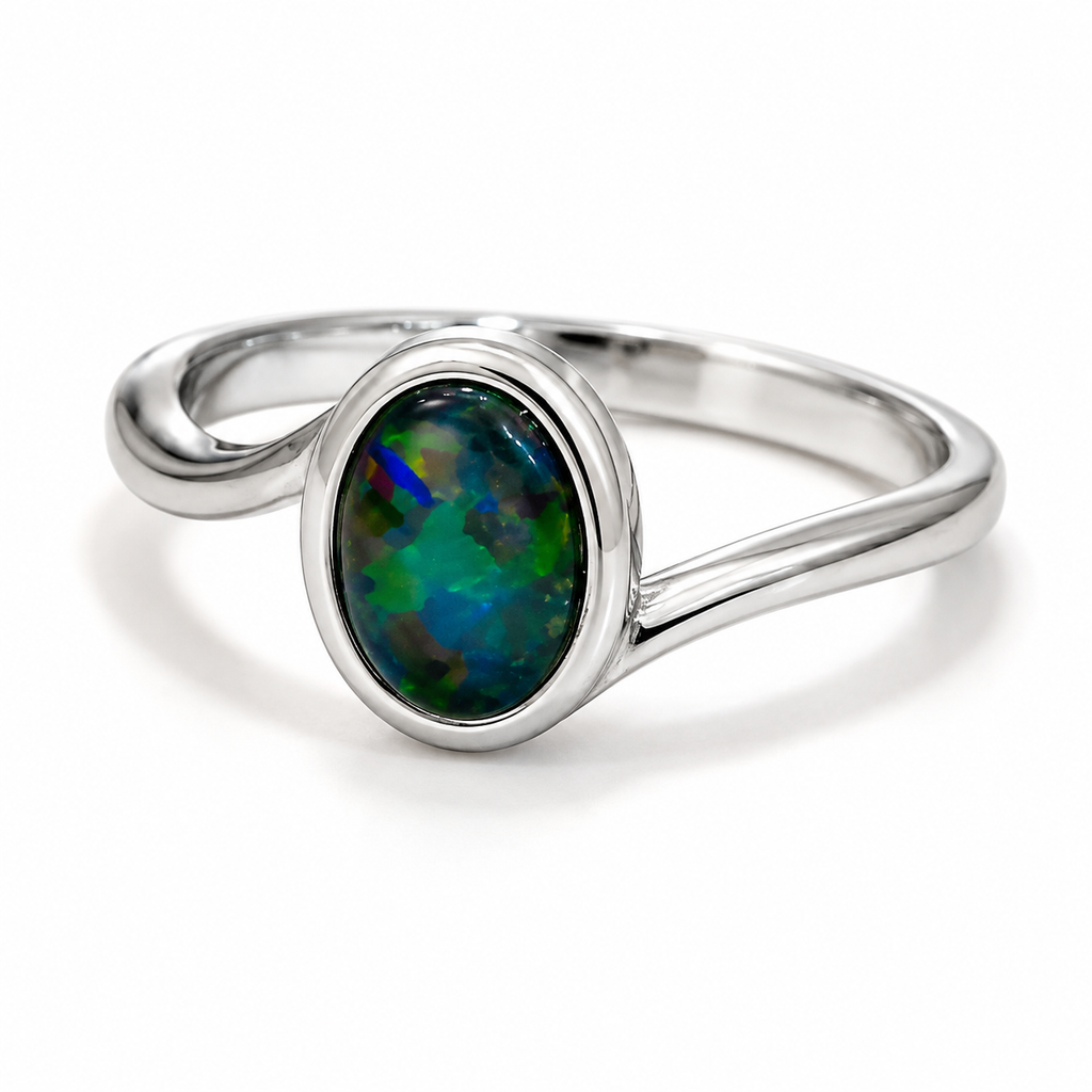 Australian Opal Sterling Silver 925 Wave Ring