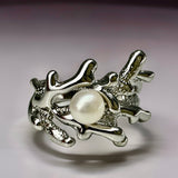 Coral Design Cultured Freshwater Pearl Ring Sterling Silver