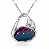 Australian Blue Opal Sunset Horizon Silver Pendant