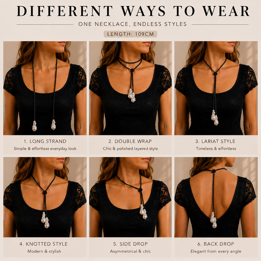 Cultured Freshwater Black Spinel Versatile Lariat Necklace