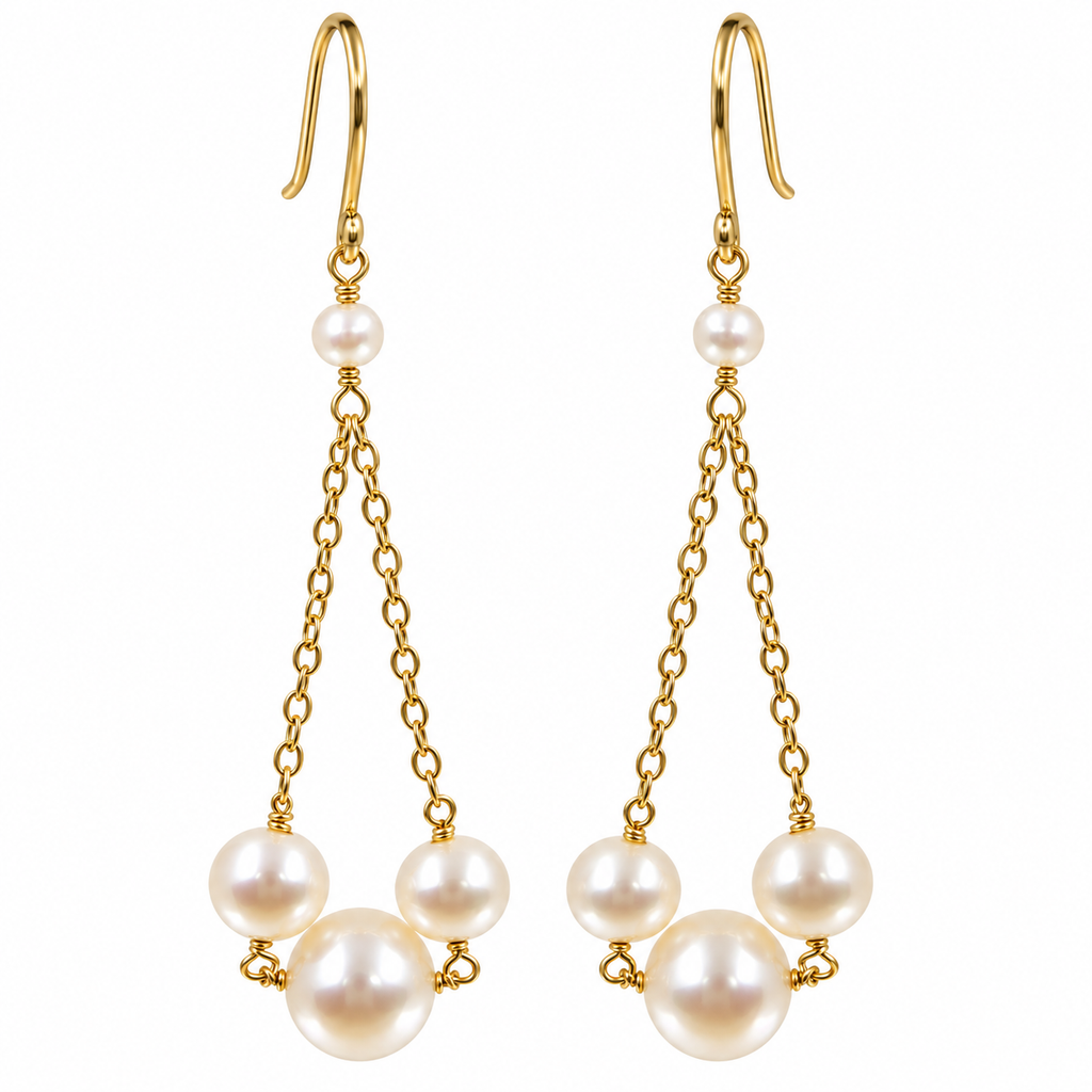 Freshwater Pearl Multi Pearl Drop Gold Earrings