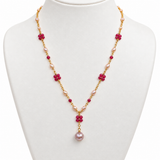 Pink Pearl and Pink Tourmaline Flower Gold Necklace
