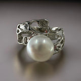 Cultured Freshwater Pearl Silver Seaweed Ring 