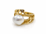 Gold Broome Pearl Seaweed Ring & Kimberley Diamond
