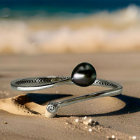 Tahitian Pearl Sterling Silver and CZ Bangle