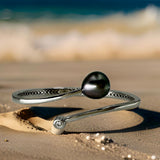 Tahitian Pearl Sterling Silver and CZ Bangle