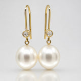 18ct Broome Pearl and Diamond Hook Earrings