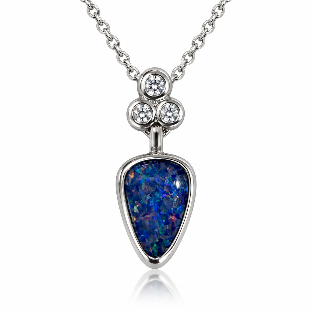 Australian Opal Grape Cluster Silver CZ Pendant