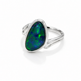Australian Opal Vibrant Blue Green Sterling Silver Ring