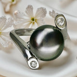 Tahitian Pearl Sterling Silver Cubic Fancy Zirconia Ring
