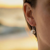 Cultured Freshwater Pearl Double Bezel Set Silver Earrings