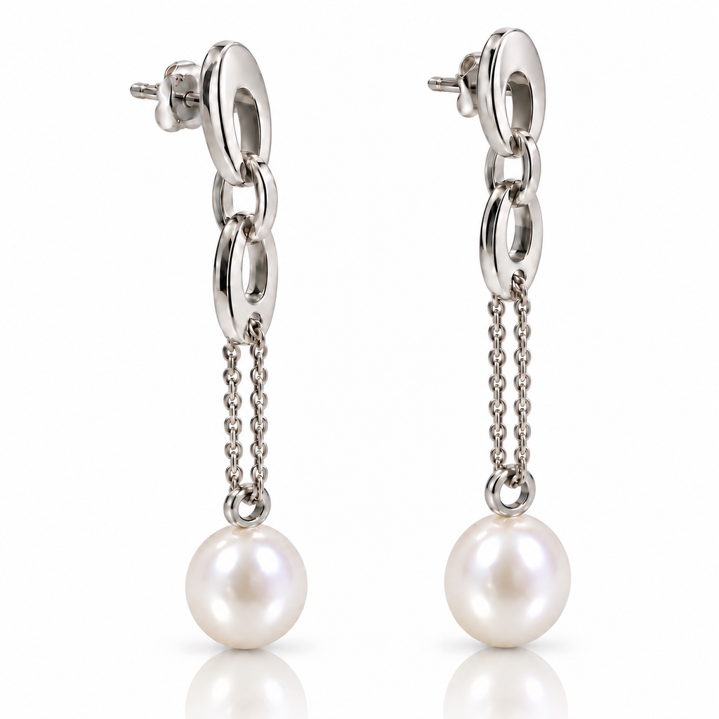 Broome Pearl 18ct White Gold Chain Drop Earrings