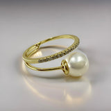 Freshwater Pearl Split Band Cubic Zirconia Ring