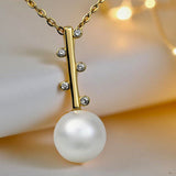 Cultured Freshwater Pearl Gold and CZ Staircase to the Moon Pendant