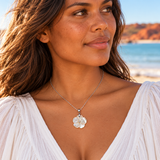 Silver Mother of Pearl Flower Pendant CZ