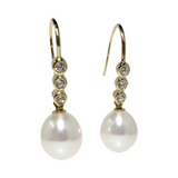 Cultured Freshwater Pearl and Cubic Zirconia Hook Earrings