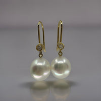 18ct Broome Pearl and Diamond hook Earrings