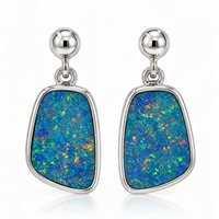 Australian Opal Blue Green Drop Sterling Silver Earrings