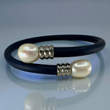 Cultured Freshwater Pearl Flexi Black Rubber Bracelet