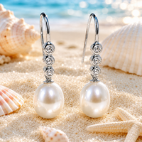 Cultured Freshwater Pearl and Zirconia Silver Hook Earrings