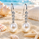 Cultured Freshwater Pearl and Zirconia Silver Hook Earrings
