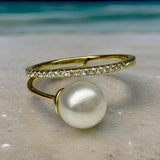 Freshwater Pearl Split Band Cubic Zirconia Ring