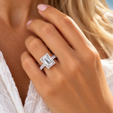 1.48ct Emerald Cut Halo Lab Grown Diamond Ring 14k White Gold