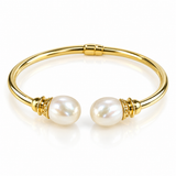 Cultured Freshwater Pearl Hinge Gold Bangle