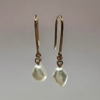 9ct Gold Broome Keshi Diamond Hook Earrings