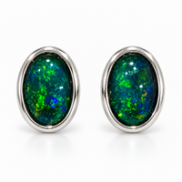 Australian Opal Oval Luminous Green and Blue Stud Earrings