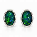 Australian Opal Oval Luminous Green and Blue Stud Earrings