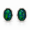 Australian Opal Oval Luminous Green and Blue Stud Earrings