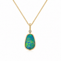Australian Blue Green Lime Opal 14ct Gold Diamond Pendant