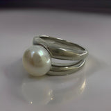 Cultured Freshwater Pearl Double Band Ring Sterling Silver