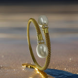 Cultured Freshwater Pearl and CZ Mesh Bracelet