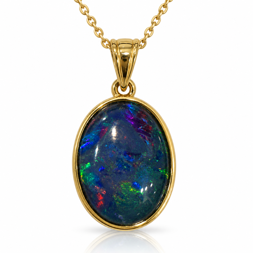 Australian Opal Deep Blue Oval Classic Pendant