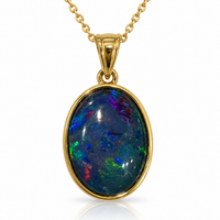 Australian Opal Deep Blue Oval Classic Pendant
