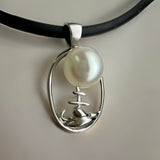 Town Beach Staircase to the Moon Pearl Silver Pendant