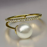 Freshwater Pearl Split Band Cubic Zirconia Ring