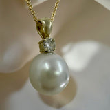 Cultured Broome Pearl 9ct Diamond Pendant