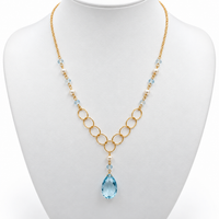 Blue Topaz and Pearl Gold Necklace