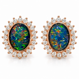 Australian Opal Rose Halo Cubic Zirconia Stud Earrings