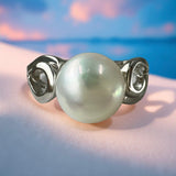 Wave Swirl Freshwater Pearl Silver Ring