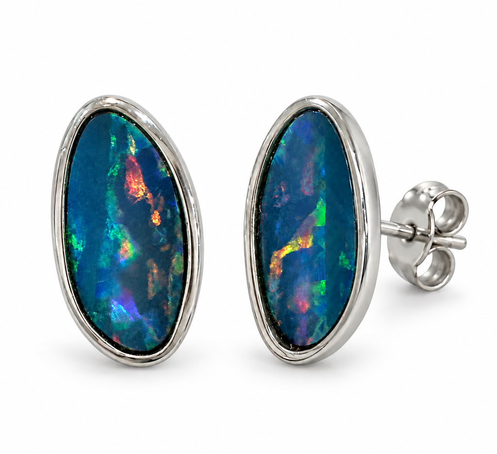Australian Opal Turquoise and Green and Red Stud Earrings