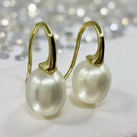 Cultured White Pearl Gold Hook Earrings