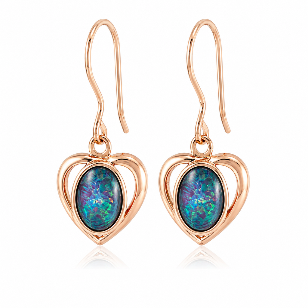 Australian Opal Heart Drop Earrings