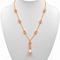 Cultured Freshwater Pink Pearl Flower Gold Necklace