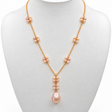Cultured Freshwater Pink Pearl Flower Gold Necklace