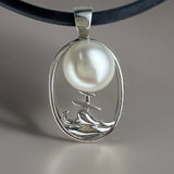 Town Beach Staircase to the Moon Pearl Silver Pendant