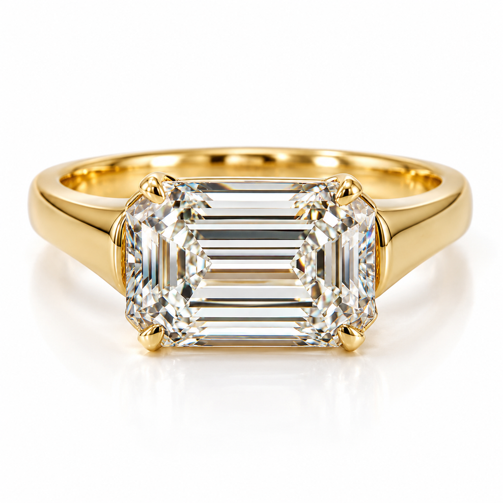 3ct Lab Diamond Emeral Cut 14ct Yellow Gold Ring